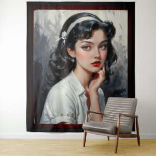 Retro Inspiriert Portrait von nachdenklicher junge Wandteppich