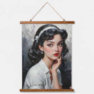 Retro Inspiriert Portrait von nachdenklicher junge Wandteppich Mit Holzrahmen