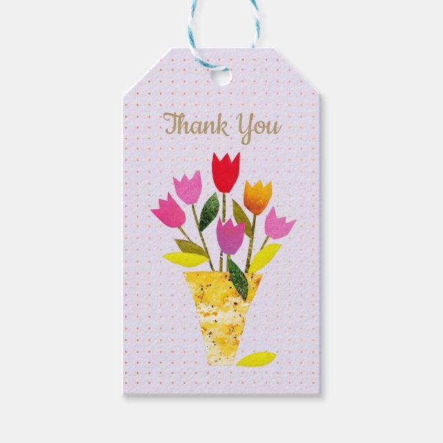 Retro-Inspiriert Tulips Hübsch dotted Vielen Dank Geschenkanhänger (Vorderseite)