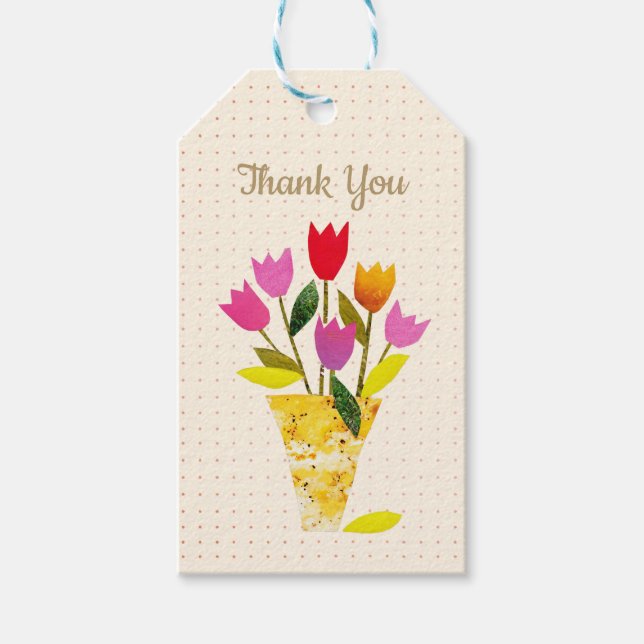 Retro-Inspiriert Tulips Hübsch dotted Vielen Dank Geschenkanhänger (Vorderseite)