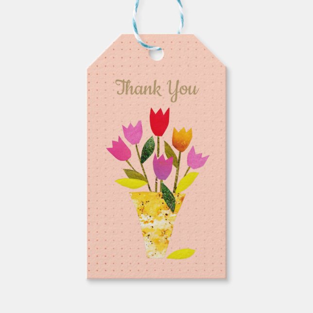 Retro-Inspiriert Tulips Hübsch dotted Vielen Dank Geschenkanhänger (Vorderseite)