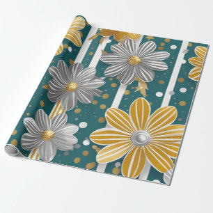 Retro-inspirierte goldene Blume Silbersterne Polka Geschenkpapier