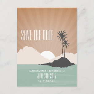 Retro inspirierte Insel-Strandhochzeit - Save-the- Ankündigungspostkarte