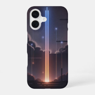 Retro-inspirierte leuchtende Raumstrahlen iPhone 16 Hülle