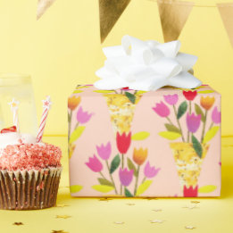 Retro-Inspirierte Tulips HandIllustriertes Mittela Geschenkpapier