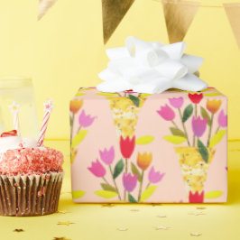 Retro-Inspirierte Tulips HandIllustriertes Mittela Geschenkpapier