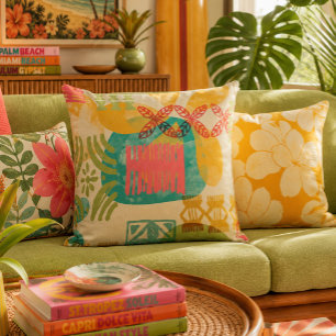 Retro-inspiriertes hawaiianisches Druckmuster Kissen