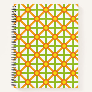 Retro-inspiriertes Orange-Grün und Gelb-Muster Notizbuch