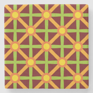 Retro-inspiriertes Orange-Grün und Gelb-Muster Steinuntersetzer