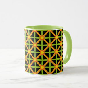 Retro-inspiriertes Orange-Grün und Gelb-Muster Tasse