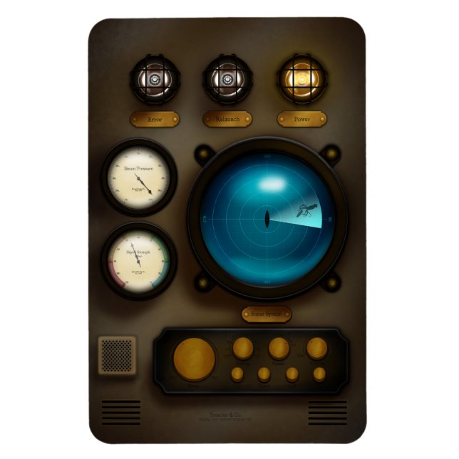 Retro-Inspirred Ship Sonar Control Panel Steampunk Magnet (Vertikal)