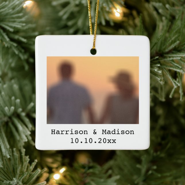Retro Instant Foto Name Datum Weihnachten Keramikornament (Baum)