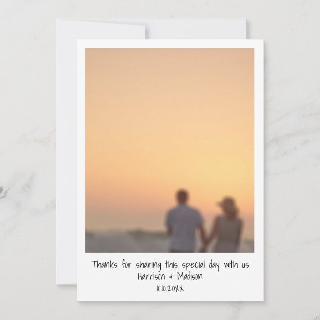 Retro Instant Foto Namen Hochzeit Danke Karte (Vorderseite)