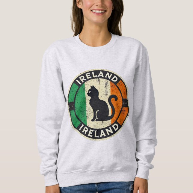 Retro Ireland Flag Cat Sweatshirt - Vintag Circle (Vorderseite)