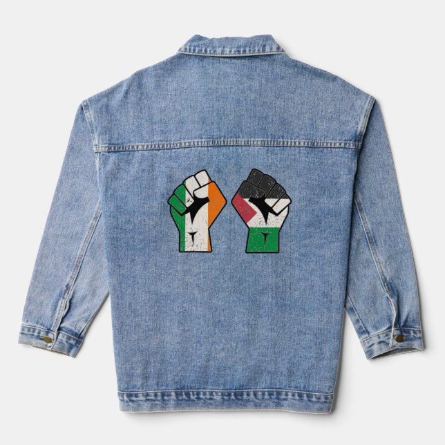 Retro Ireland Palestina Solidarity Fist Revolution Jeansjacke (Rückseite)