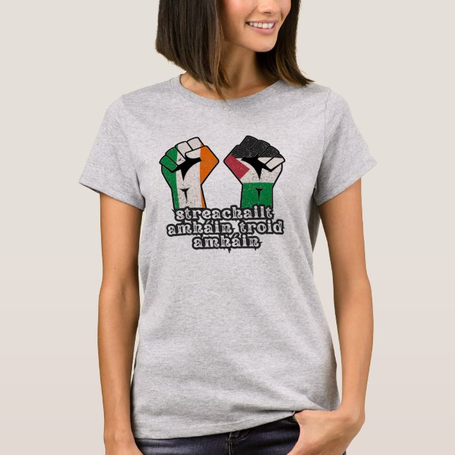 Retro Ireland Palestina Solidarity Fist Revolution T-Shirt (Vorderseite)