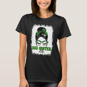 Retro Irish Messy Bun Big Sister Life Kleeblatt Pa T-Shirt