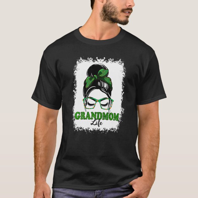 Retro Irish Messy Bun Großmutter Life Kleeblatt Pa T-Shirt (Vorderseite)