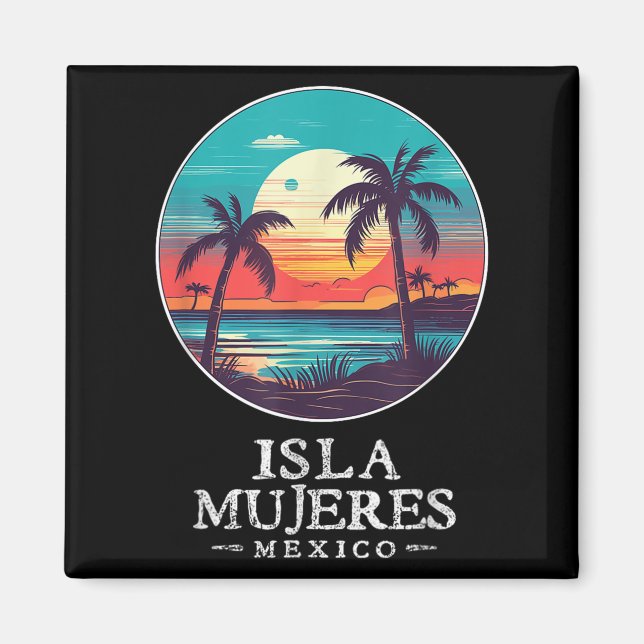 Retro Isla Mujeres Mexico Beach Sunset Souvenir Me Magnet (Vorne)