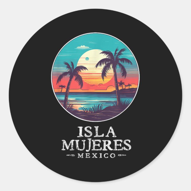 Retro Isla Mujeres Mexico Beach Sunset Souvenir Me Runder Aufkleber (Vorderseite)