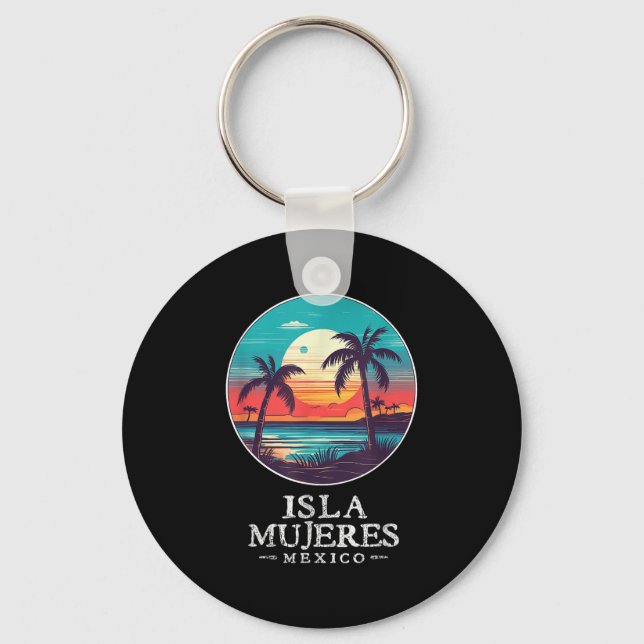 Retro Isla Mujeres Mexico Beach Sunset Souvenir Me Schlüsselanhänger (Vorderseite)
