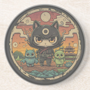 Retro Island Pals: Ninja Cat Crew Getränkeuntersetzer