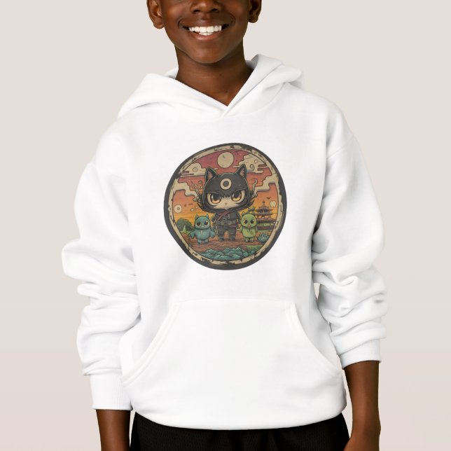Retro Island Pals: Ninja Cat Crew Hoodie (Vorderseite)