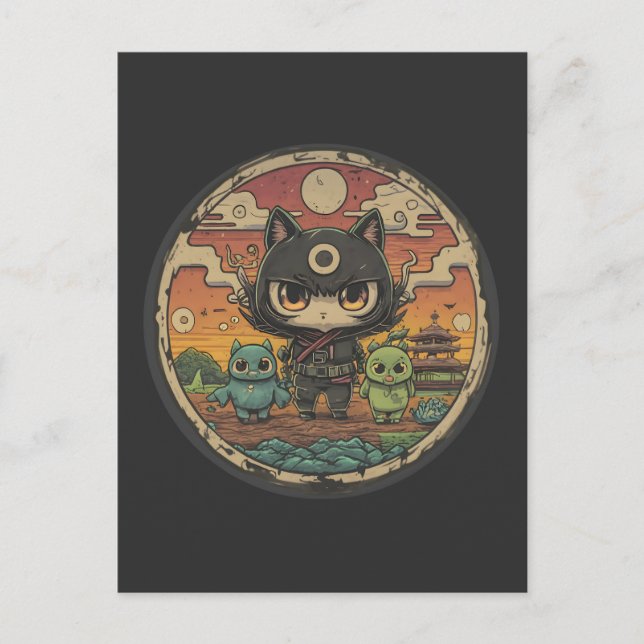 Retro Island Pals: Ninja Cat Crew Postkarte (Vorderseite)