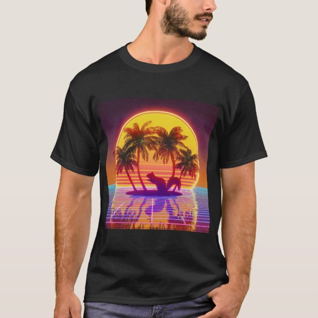 Retro Island Squirrel in Neon Sunset T-Shirt (Vorderseite)