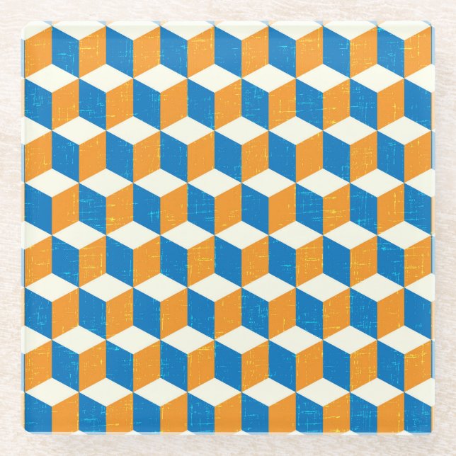 Retro-isometrische Würfel, geometrische Illusion Glasuntersetzer (Vorderseite)