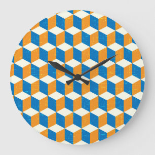 Retro-isometrische Würfel, geometrische Illusion Große Wanduhr
