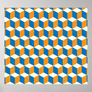 Retro-isometrische Würfel, geometrische Illusion Poster