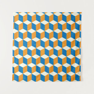 Retro isometrische Würfel, geometrische Illusion Wandteppich