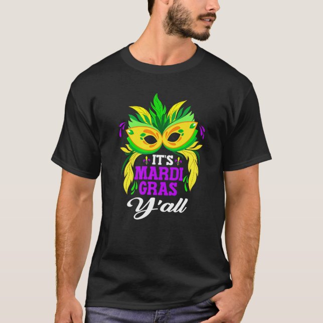 Retro It S Mardi Gras Y All Party Maske Kostümhut T-Shirt (Vorderseite)