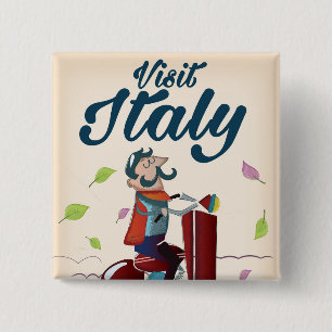 Retro Italian cartoon scooter poster. Button