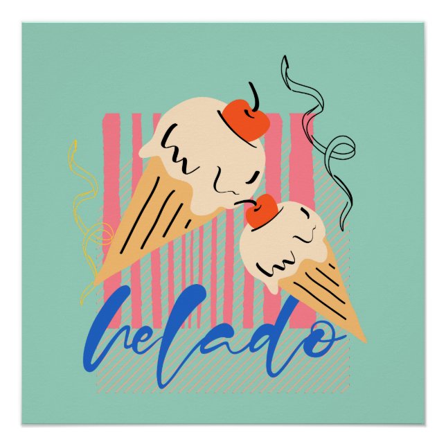 Retro Italian Ice Cream Cones Poster (Vorderseite)