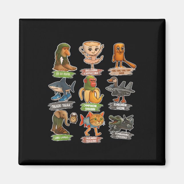 Retro italienisches Brainrot-Meme Lustig All Brain Magnet (Vorne)