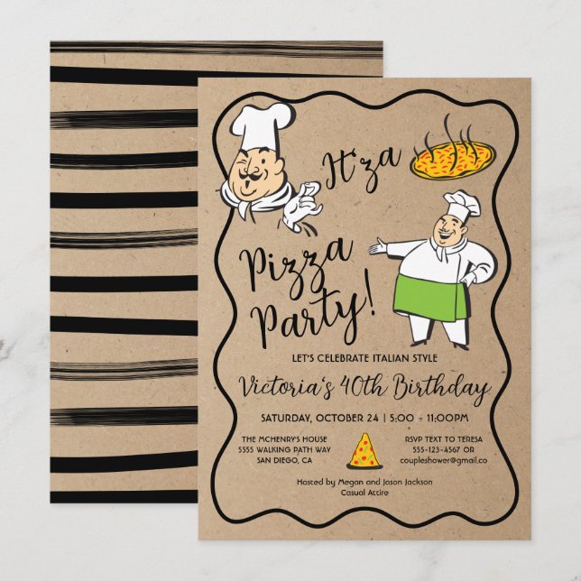 Retro Italienisches Pizza Koch Party Einladung (Vorne/Hinten)