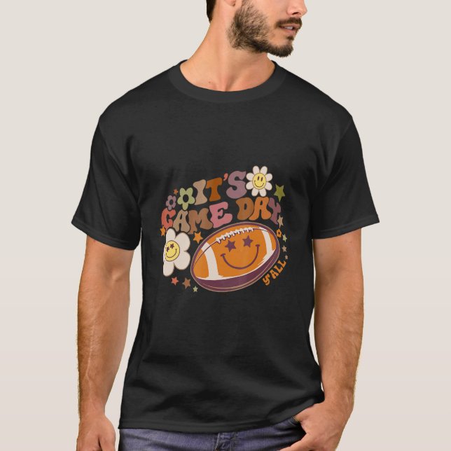 Retro It's Game Day Hippie American Football Happy T-Shirt (Vorderseite)