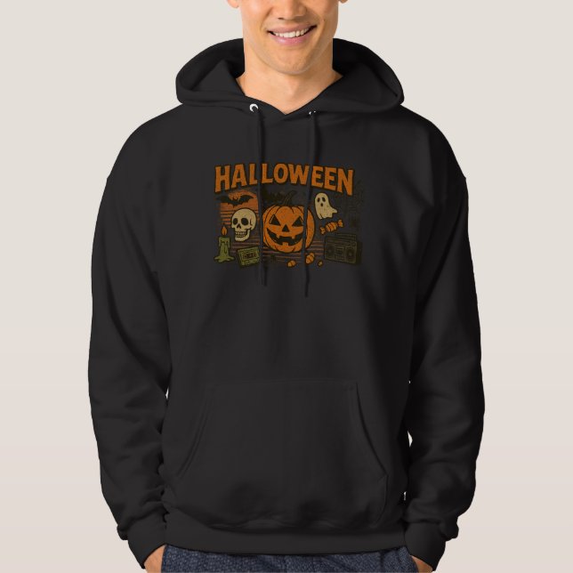 Retro Jack-O’ Lantern Halloween Bekleidung unisex Hoodie (Vorderseite)