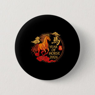 Retro Jahr des Pferdes 2026 Frohes Chinesisches Ne Button