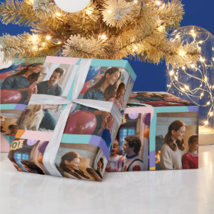 Retro-„Jahresrückblick“-Familienfoto-Collage Geschenkpapier
