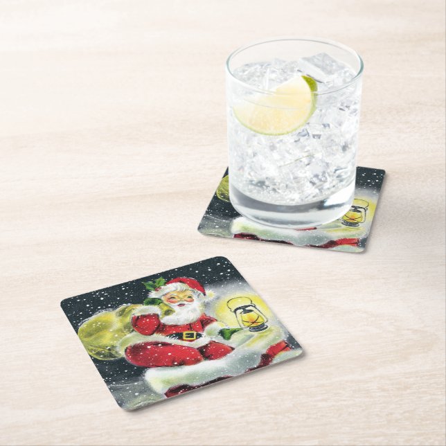 Retro-Jahrgang Weihnachten Weihnachtsfeier  Rechteckiger Pappuntersetzer (Vor Ort)