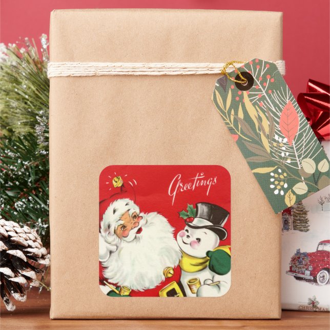 Retro-Jahrgang Weihnachten Weihnachtsfeiertag Quadratischer Aufkleber (Feiertag)