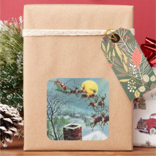 Retro-Jahrgang Weihnachten Weihnachtsfeiertag Quadratischer Aufkleber