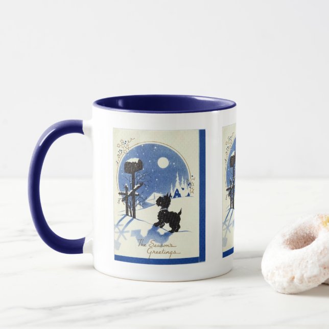 Retro-Jahrgang Weihnachts Scotty Hund Holiday Tasse (Mit Donut)