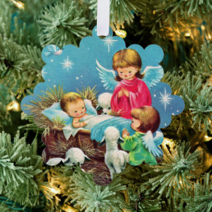 Retro-Jahrgang WeihnachtsAngels Baby Jesus fügen T Ornament Karte