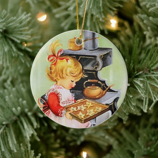 Retro-Jahrgang Weihnachtsbäckermädchen Keramik Ornament (Baum)