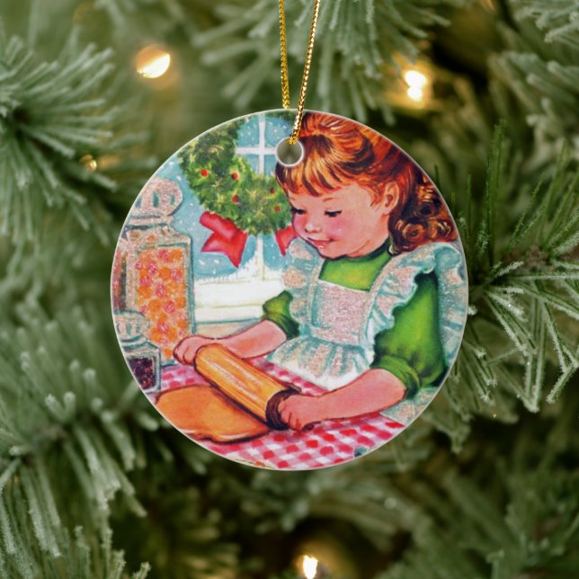 Retro-Jahrgang Weihnachtsbäckermädchen Keramik Ornament (Baum)