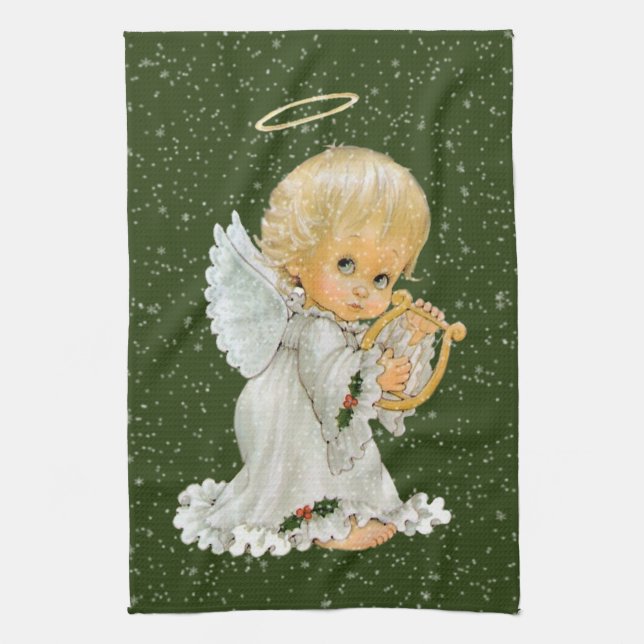 Retro-Jahrgang Weihnachtsfeiertag Angel Geschirrtuch (Vertikal)